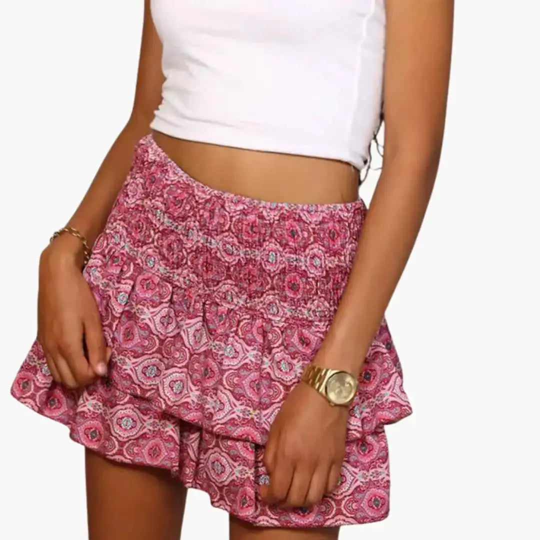 Theodora — Plain Woven Midi Skirt With Comfortable Elastic Waist Versatile Design Pink
