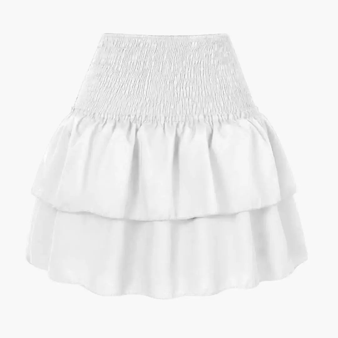 Theodora — Plain Woven Midi Skirt With Comfortable Elastic Waist Versatile Design White