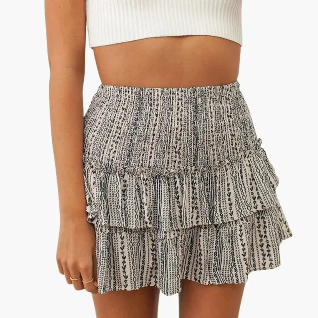 Theodora — Plain Woven Midi Skirt With Comfortable Elastic Waist Versatile Design Beige