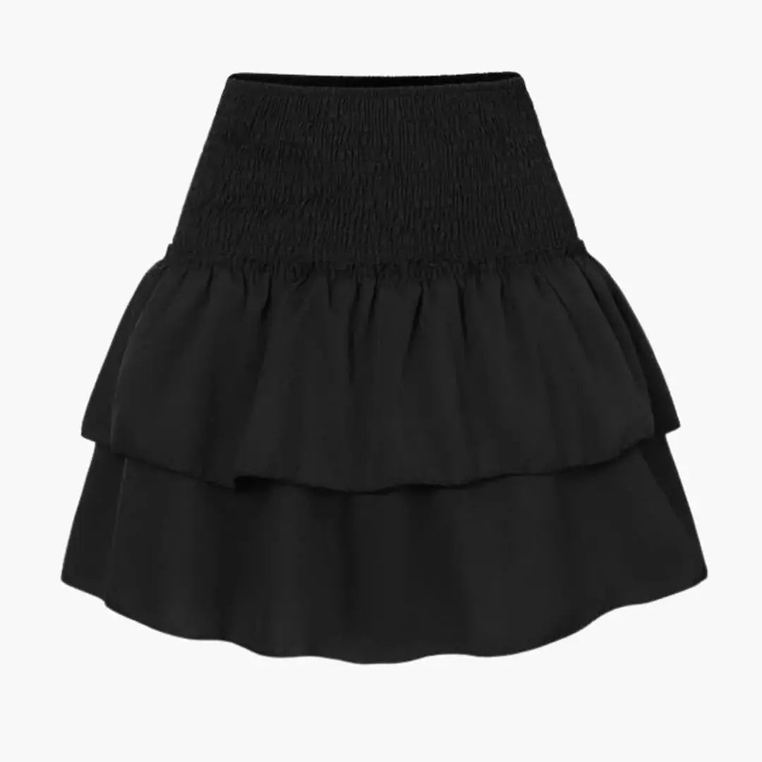 Theodora — Plain Woven Midi Skirt With Comfortable Elastic Waist Versatile Design Black