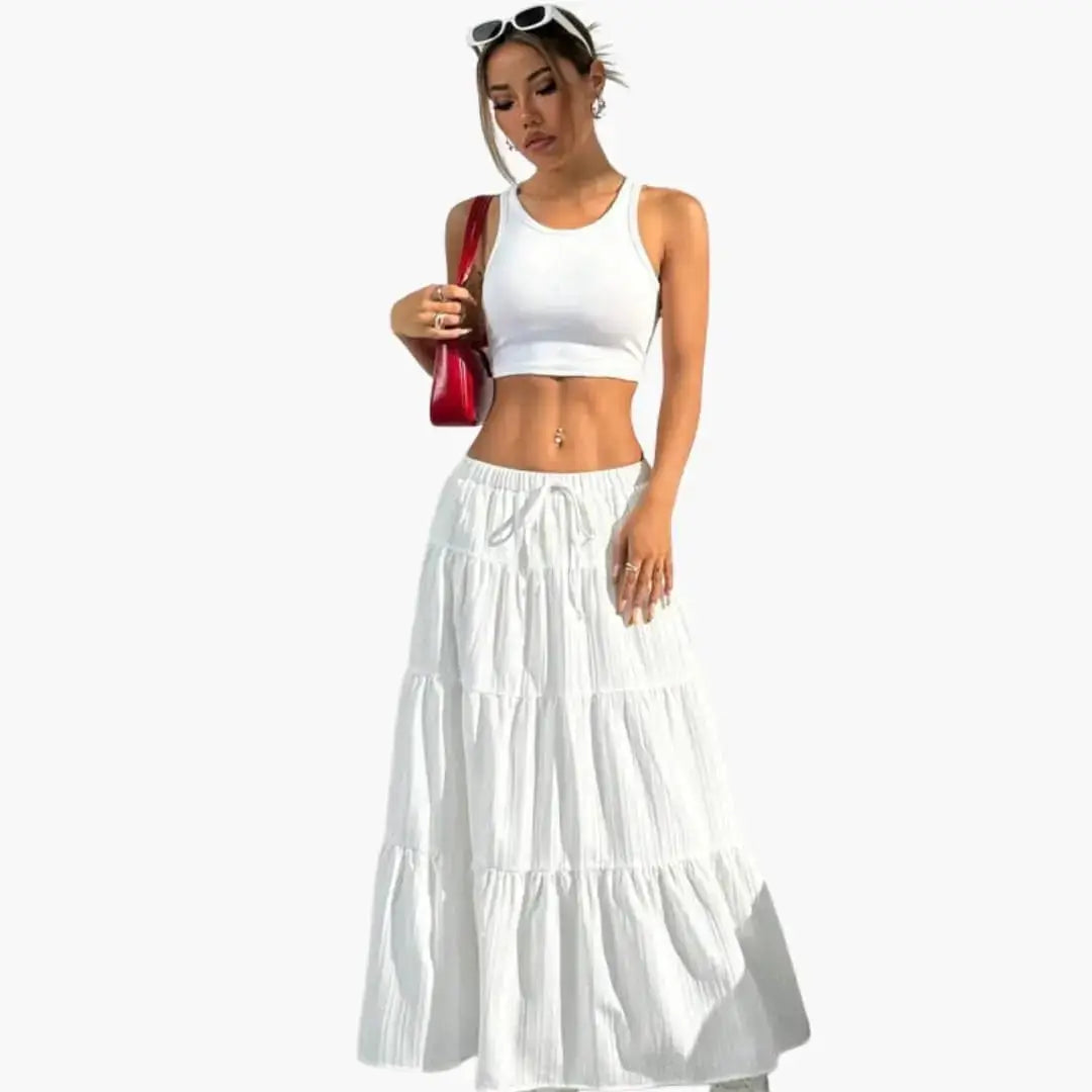 Marisol — Plain Woven Midi Skirt With Stylish Lace-Up Waist Design For Casual Wear