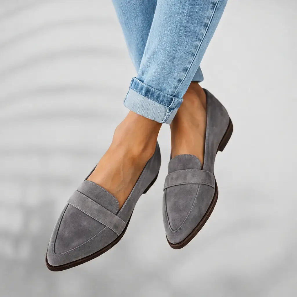 Sleektoe — Polished Leather Loafers With Elegant Sleek Toe Slip-On Design Grey