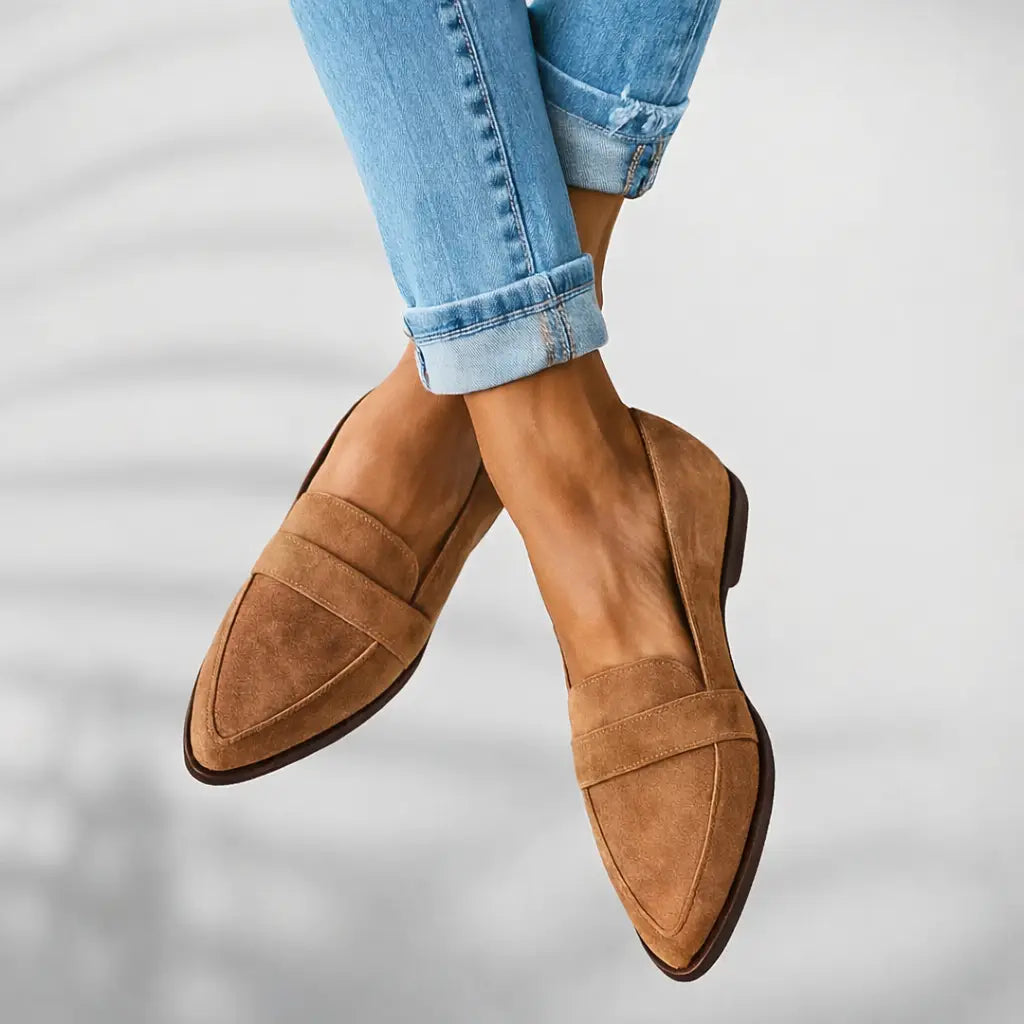 Sleektoe — Polished Leather Loafers With Elegant Sleek Toe Slip-On Design Khaki