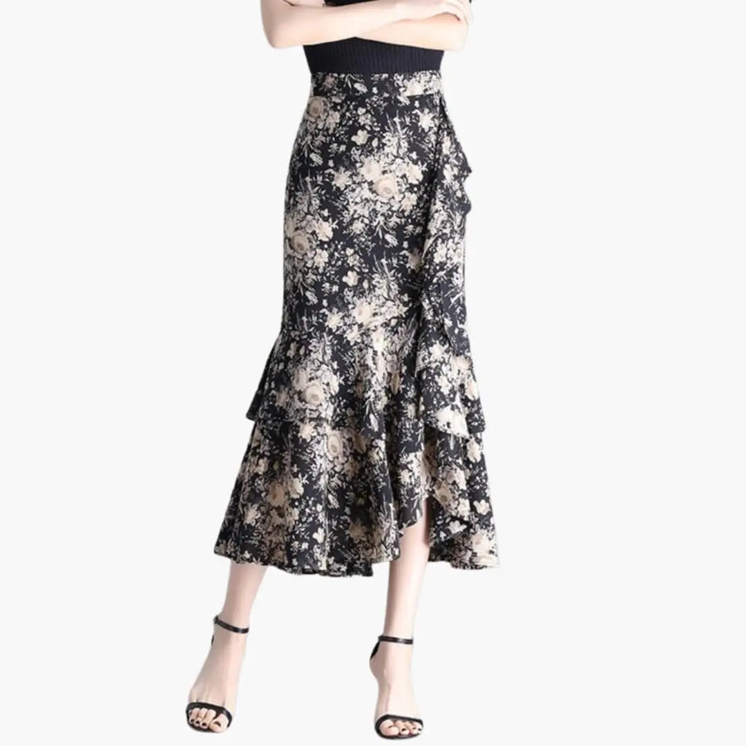 Marisette — Printed Woven Midi Skirt With Stylish Straight Cut Side Split Design Floral