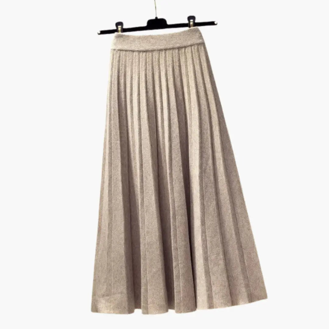 Wynter — Ribbed Knit Pleated Maxi Skirt With Flowing Ankle-Length Elegant Texture Khaki 130