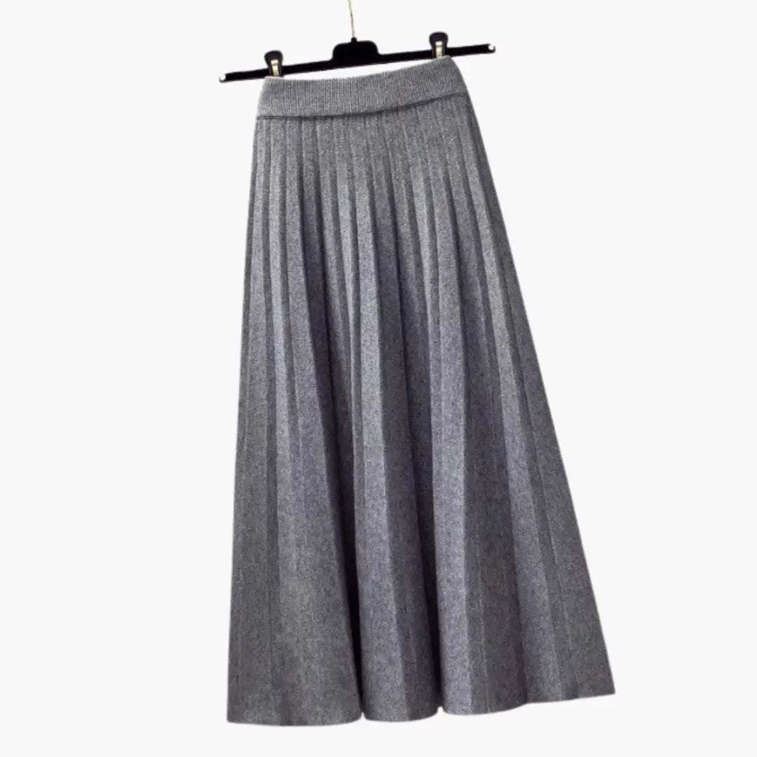 Wynter — Ribbed Knit Pleated Maxi Skirt With Flowing Ankle-Length Elegant Texture Gray 130