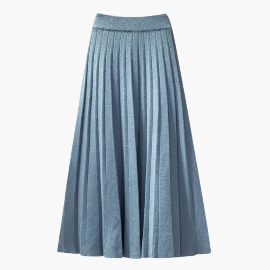 Wynter — Ribbed Knit Pleated Maxi Skirt With Flowing Ankle-Length Elegant Texture Light Blue 130