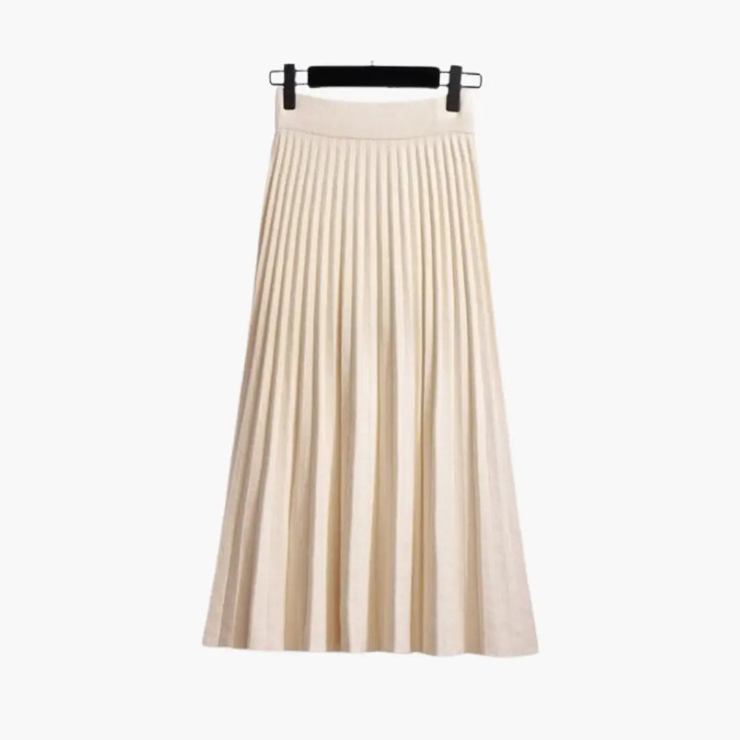 Wynter — Ribbed Knit Pleated Maxi Skirt With Flowing Ankle-Length Elegant Texture Cream 130