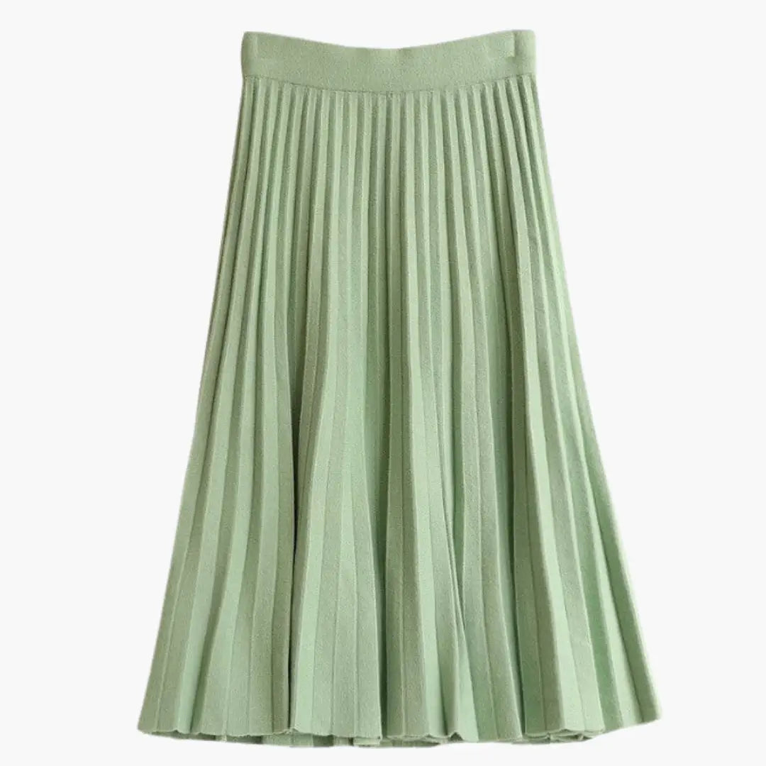 Wynter — Ribbed Knit Pleated Maxi Skirt With Flowing Ankle-Length Elegant Texture Light Green 130