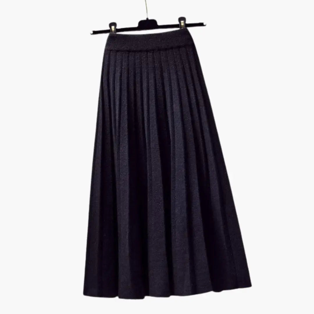 Wynter — Ribbed Knit Pleated Maxi Skirt With Flowing Ankle-Length Elegant Texture Black 130