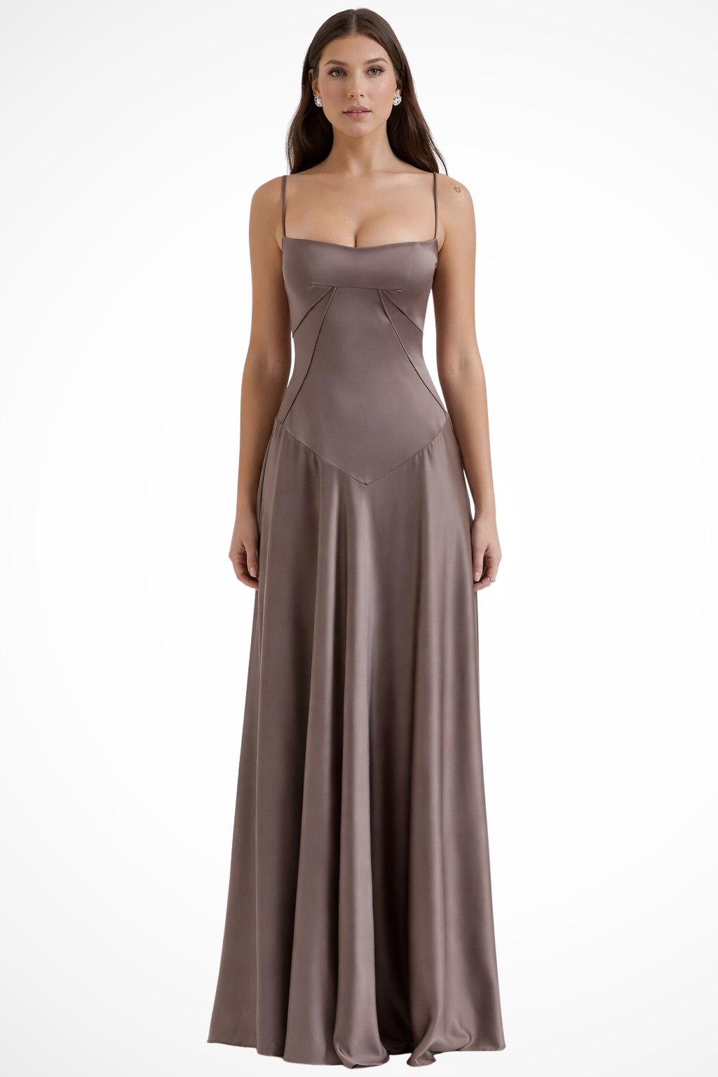 Satincorset — Satin Corset Maxi Dress With Structured Elegant Evening Gown Design Grey