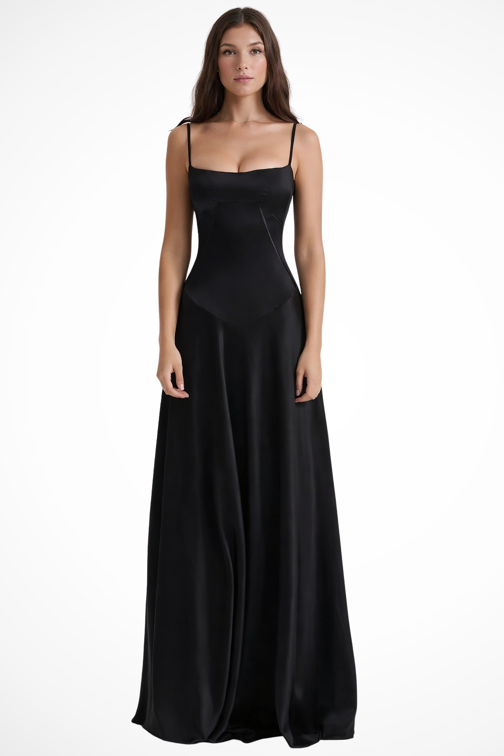 Satincorset — Satin Corset Maxi Dress With Structured Elegant Evening Gown Design Black