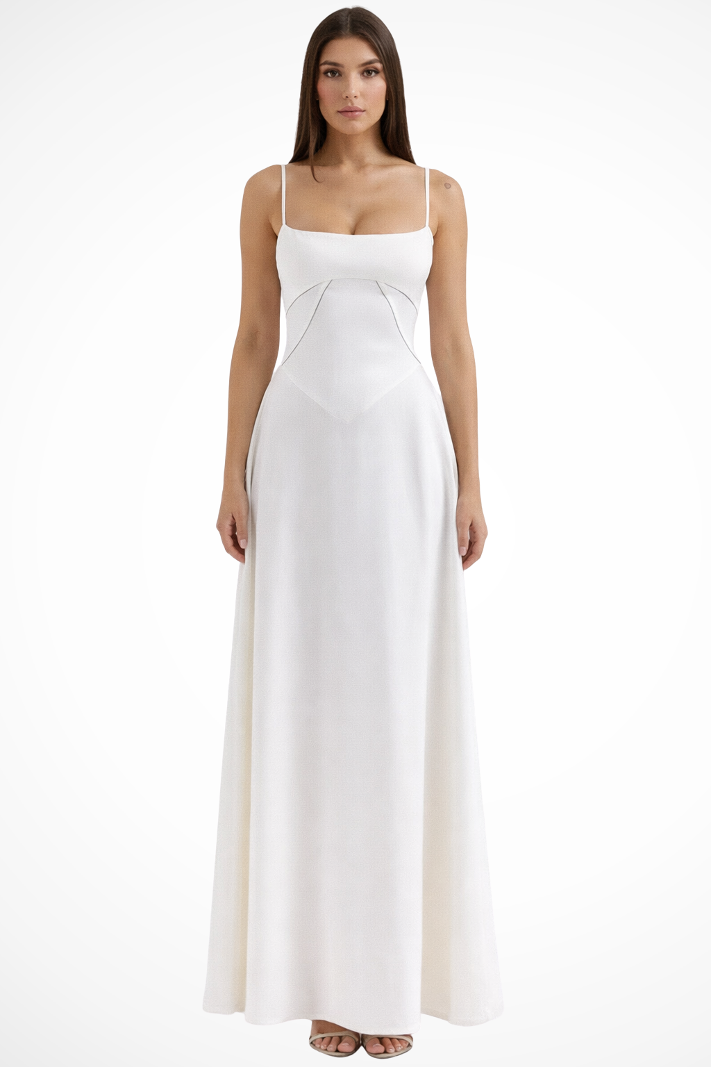 Satincorset — Satin Corset Maxi Dress With Structured Elegant Evening Gown Design White