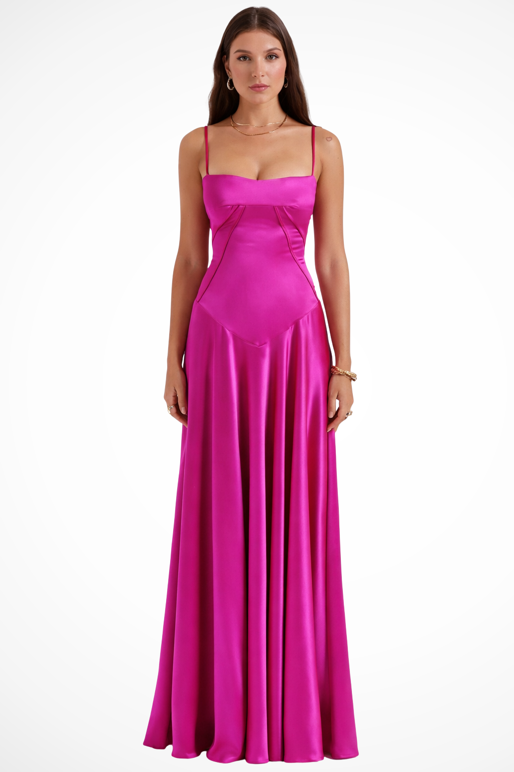 Satincorset — Satin Corset Maxi Dress With Structured Elegant Evening Gown Design Pink