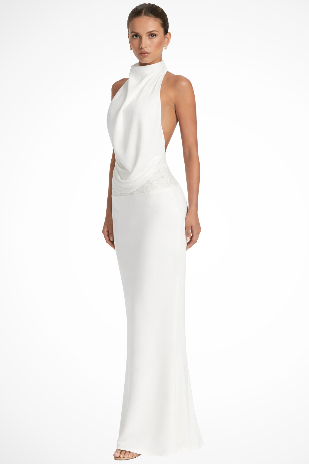 Drapedhalter — Satin Maxi Dress With Draped Halter Neck Evening Gown Design