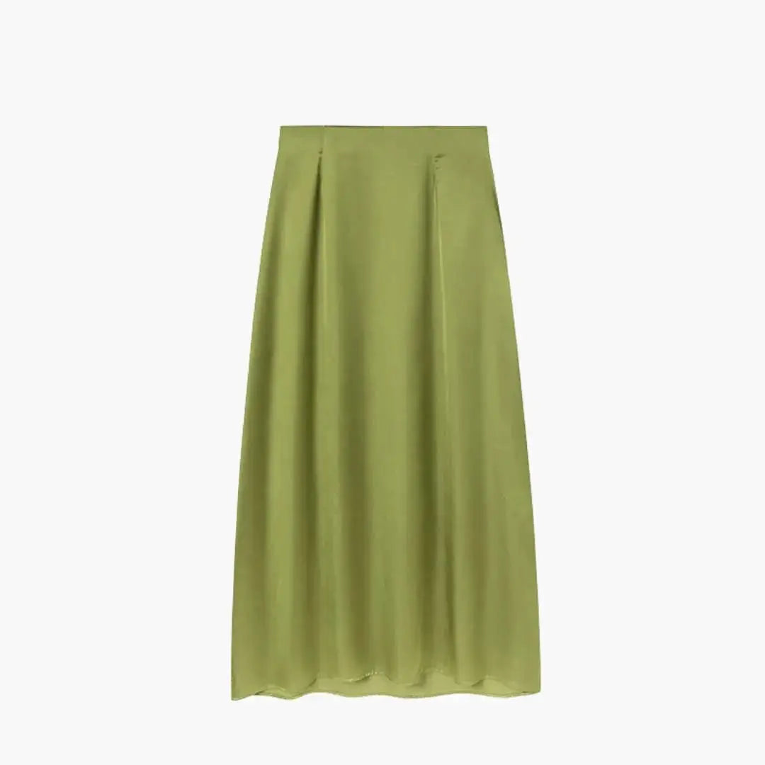 Valentina — Satin Maxi Skirt With High-Waisted Elegant Floor-Length Design Green