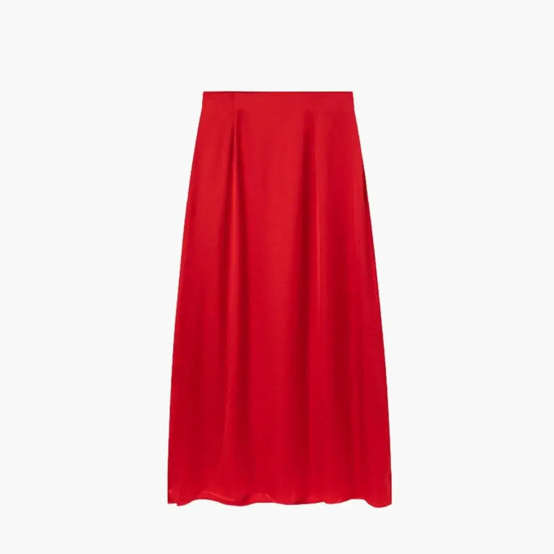 Valentina — Satin Maxi Skirt With High-Waisted Elegant Floor-Length Design Red