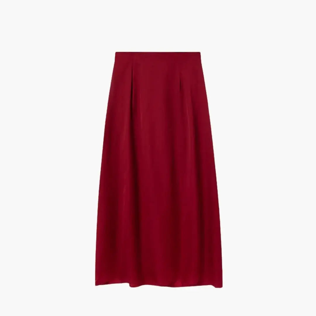 Valentina — Satin Maxi Skirt With High-Waisted Elegant Floor-Length Design Dark Red