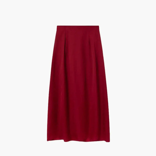 Valentina — Satin Maxi Skirt With High-Waisted Elegant Floor-Length Design Dark Red