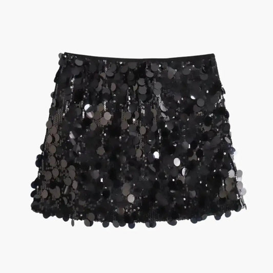 Glitterati — Shimmering Sequin Mini Skirt With Sleek Straight Hem Party Design Black
