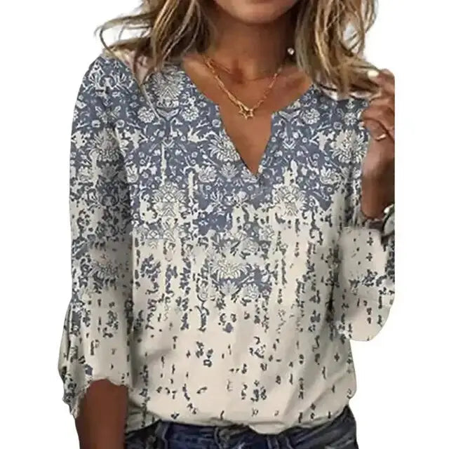 Silvana — Silk Cotton Blouse With Stylish Loose-Fit Summer Style Blue