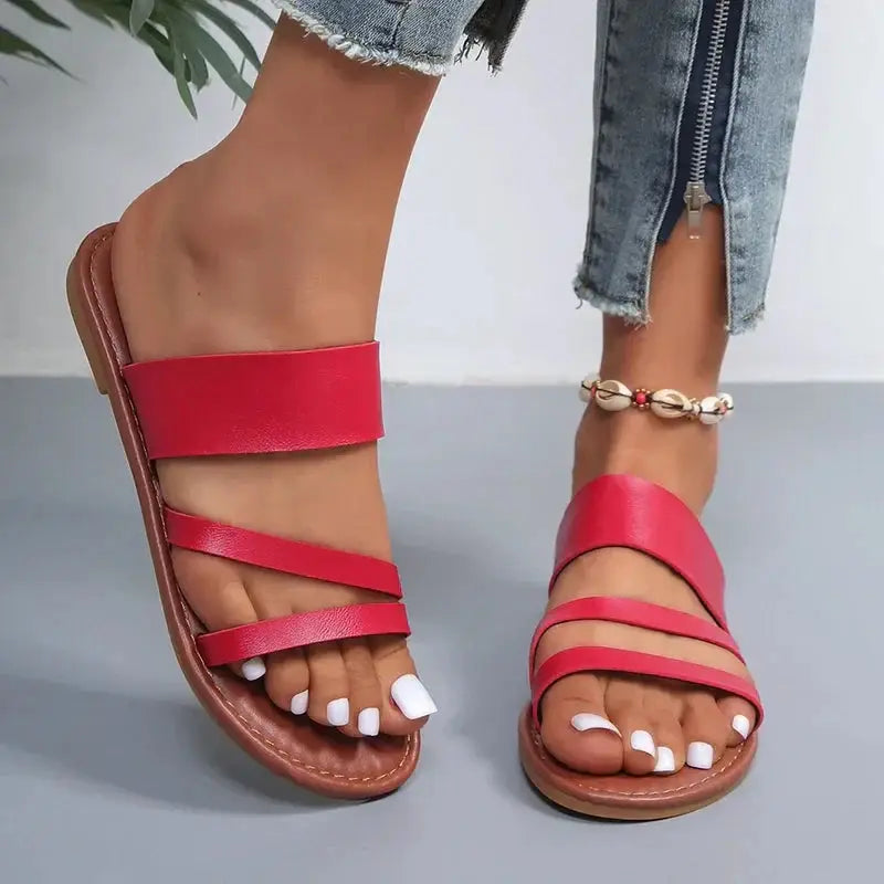 Featherlight — Soft Cushioned Flat Sandals With Elegant Minimalist Summer Design Red