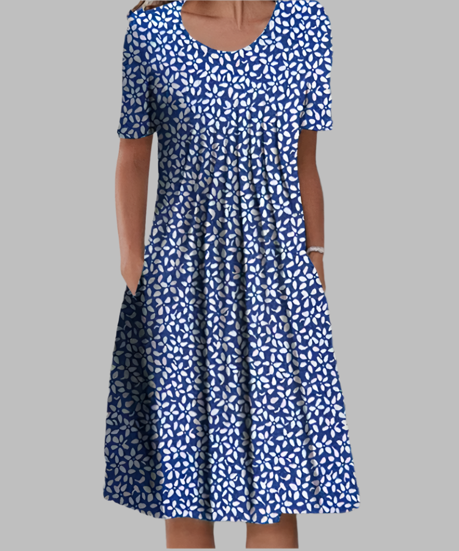 Linnea — Soft Midi Dress With Elegant Flowy Summer Style Blue with Flowers