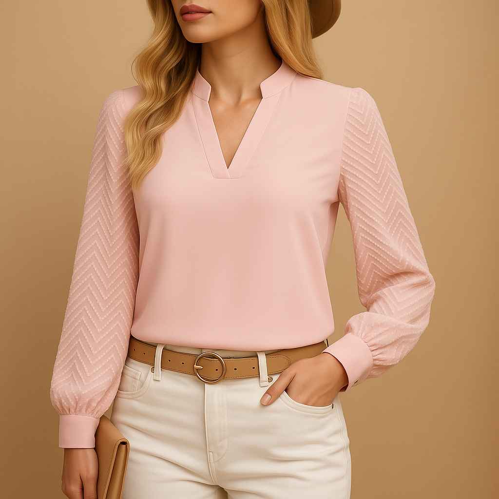 Rosalind — Soft Viscose V-Neck Top With Flowy Relaxed Fit For All Seasons Pink