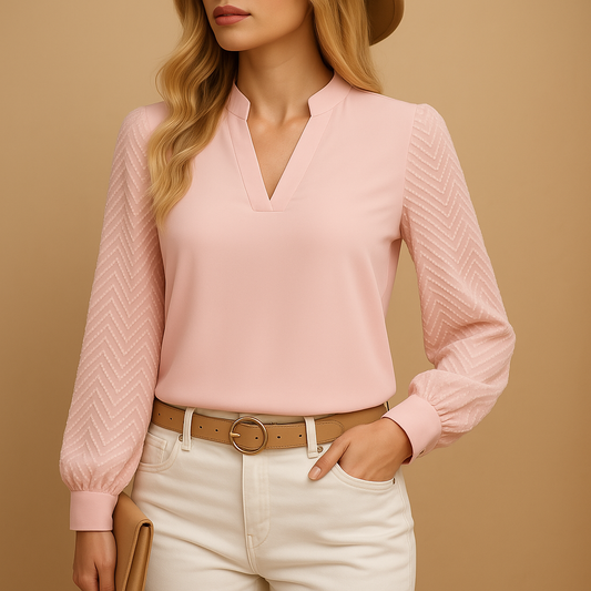 Rosalind — Soft Viscose V-Neck Top With Flowy Relaxed Fit For All Seasons Pink