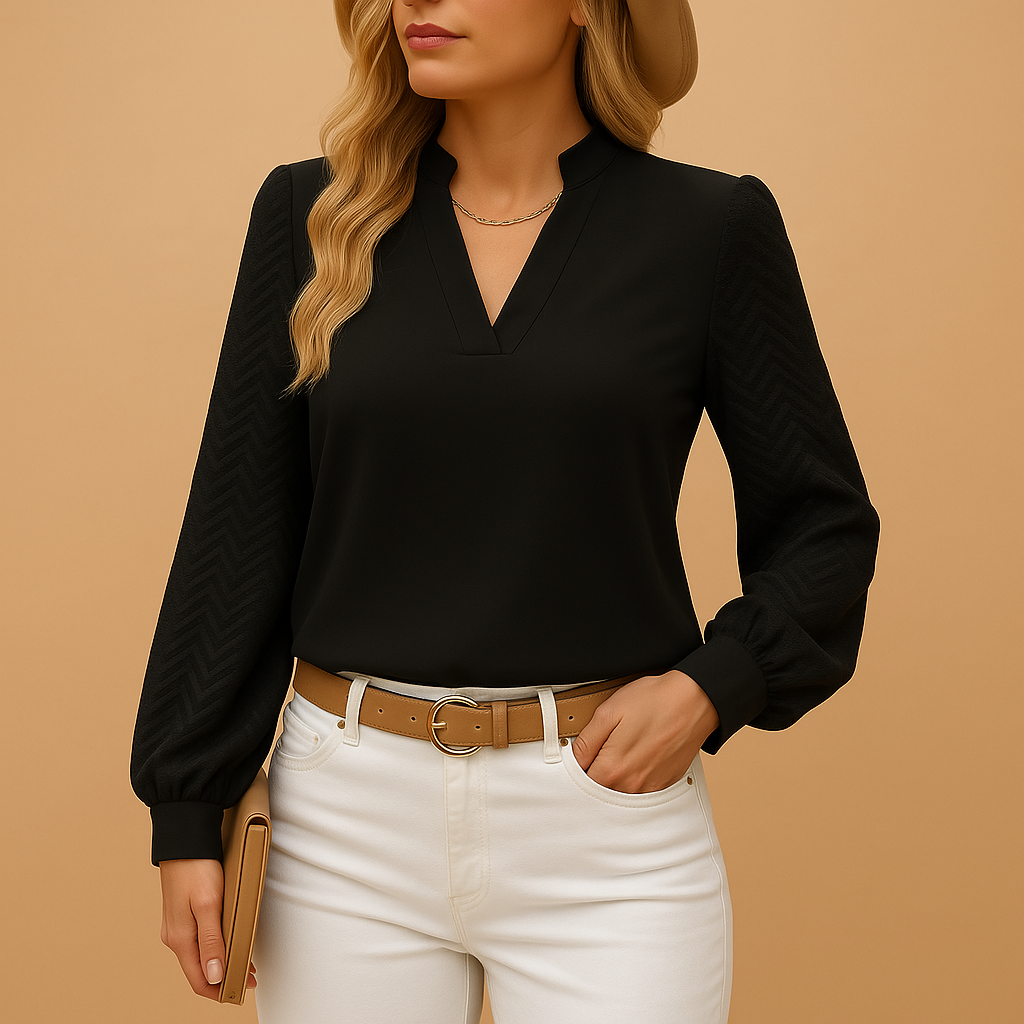 Rosalind — Soft Viscose V-Neck Top With Flowy Relaxed Fit For All Seasons Black