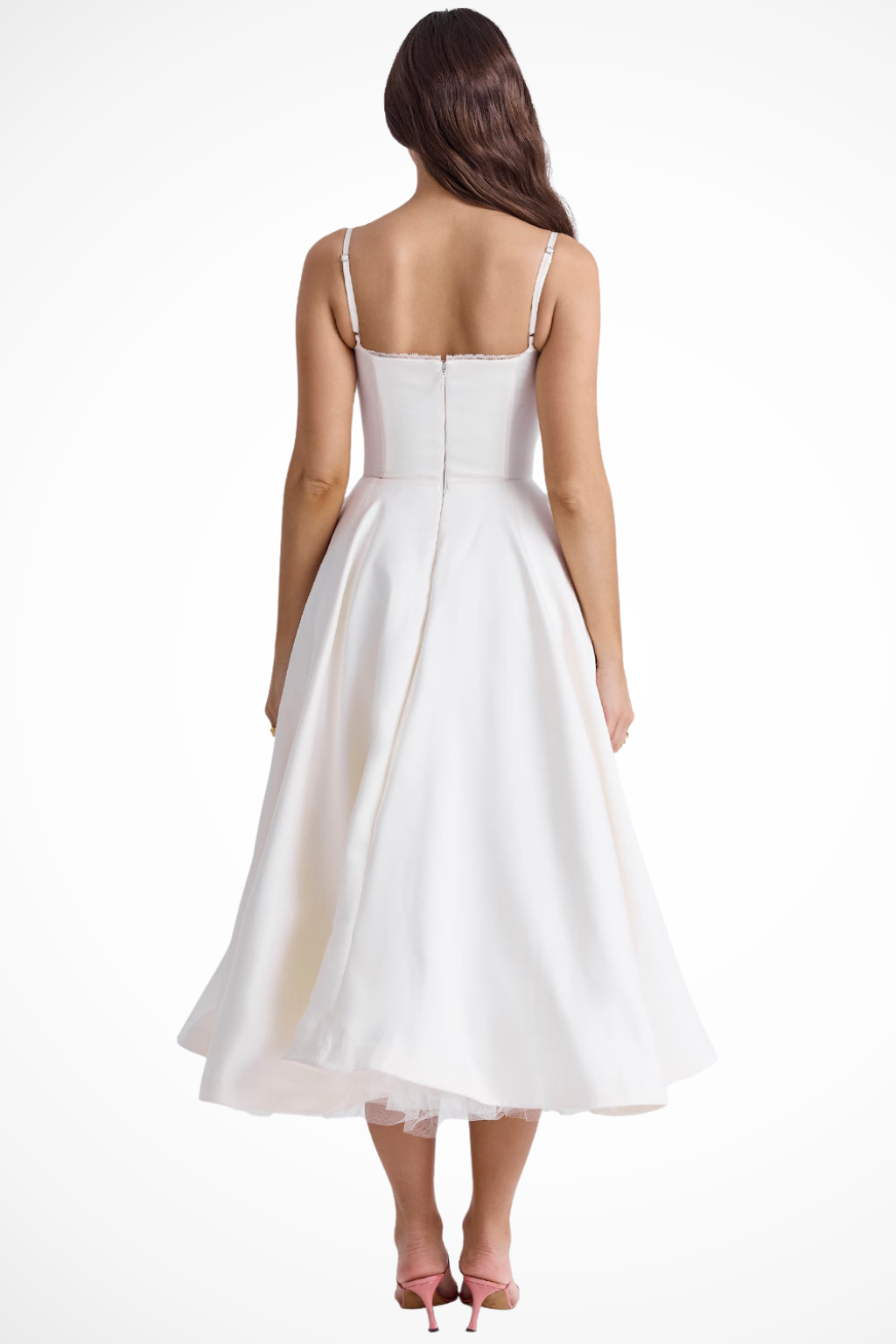 Flaredcorset — Structured Corset Midi Dress With Flared Elegant Formal Gown Design