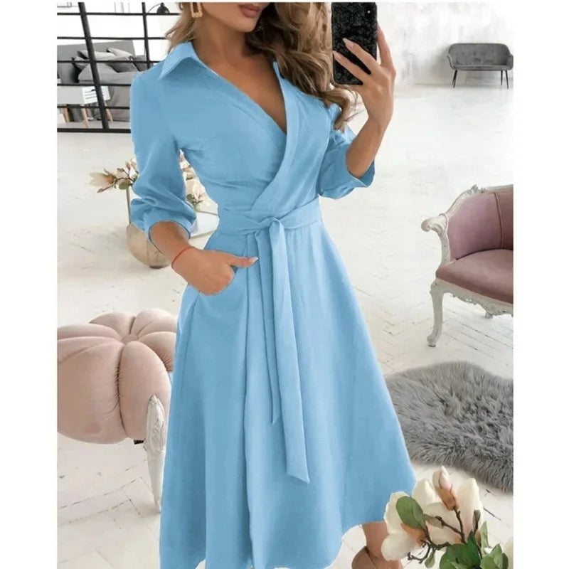 Harriet — Structured Blazer Dress With Elegant Tailored Belted Design Light Blue