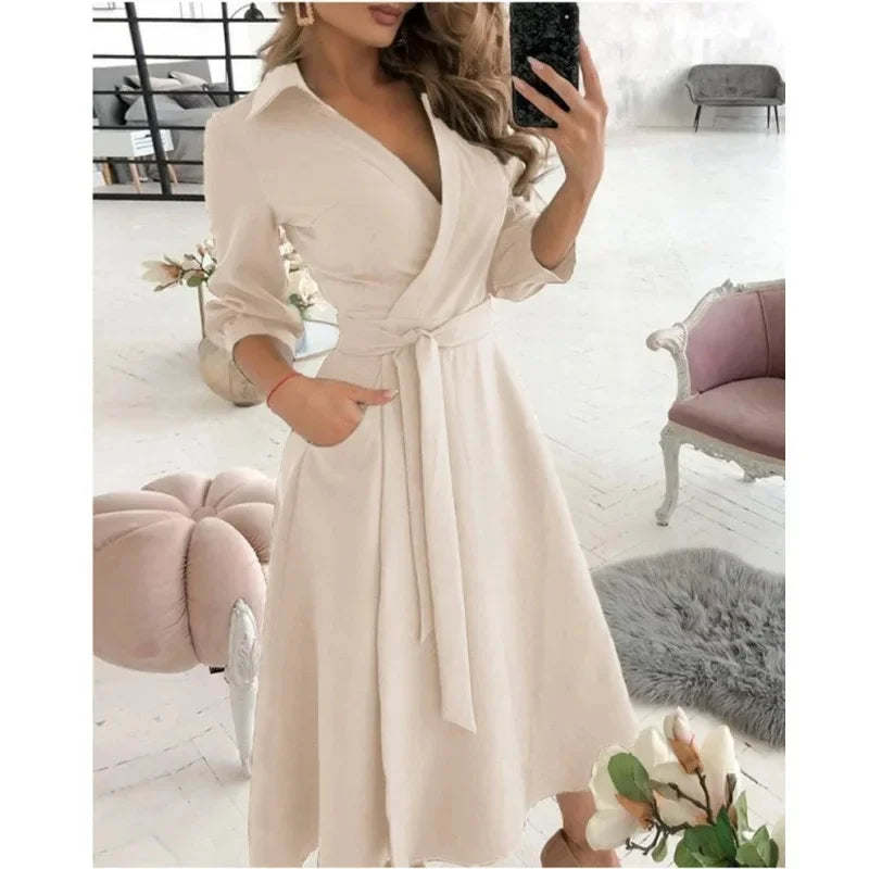 Harriet — Structured Blazer Dress With Elegant Tailored Belted Design Cream