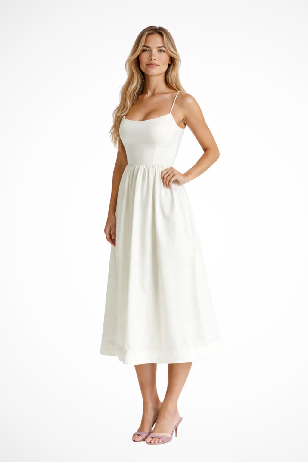 Alinewedding — Structured Midi Dress With A-Line Wedding Guest Attire Design White