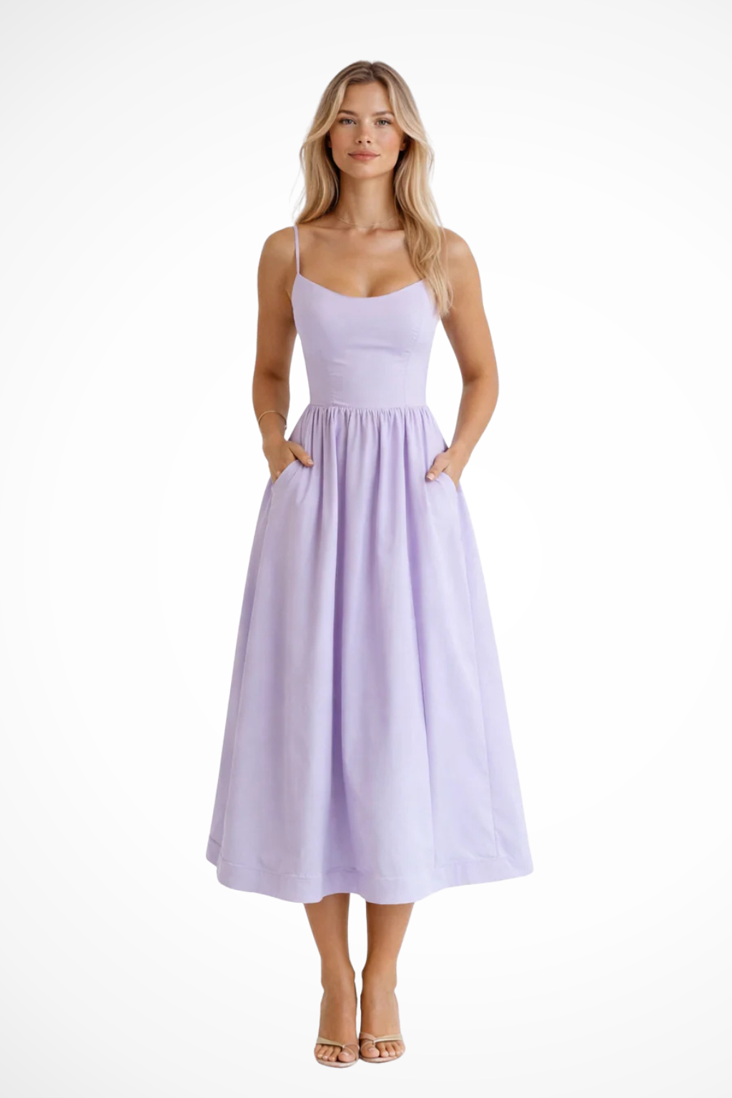 Alinewedding — Structured Midi Dress With A-Line Wedding Guest Attire Design Purple