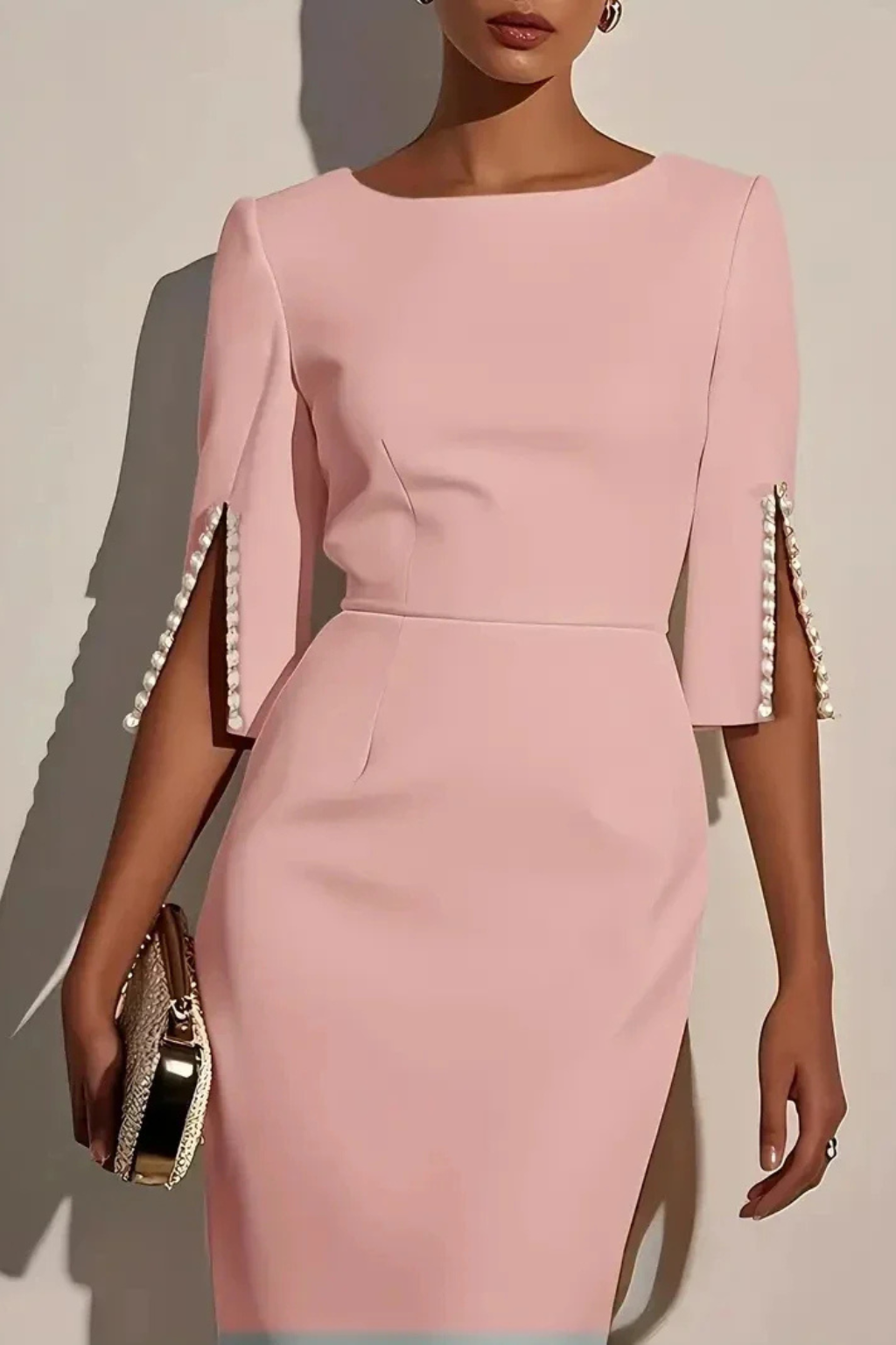 Beaddetail — Structured Midi Dress With Bead Detail Split Sleeve Wedding Design