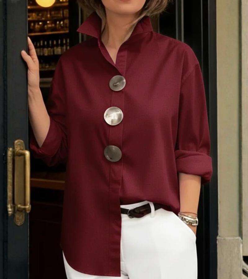Wexford — Structured Blouse With Modern Tailored Long Sleeve Design Wine