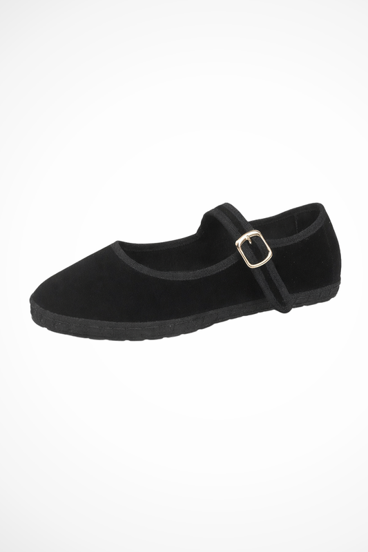 Maryjane — Suede-Like Mary Jane Flats With Classic Round Toe Comfortable Design Black