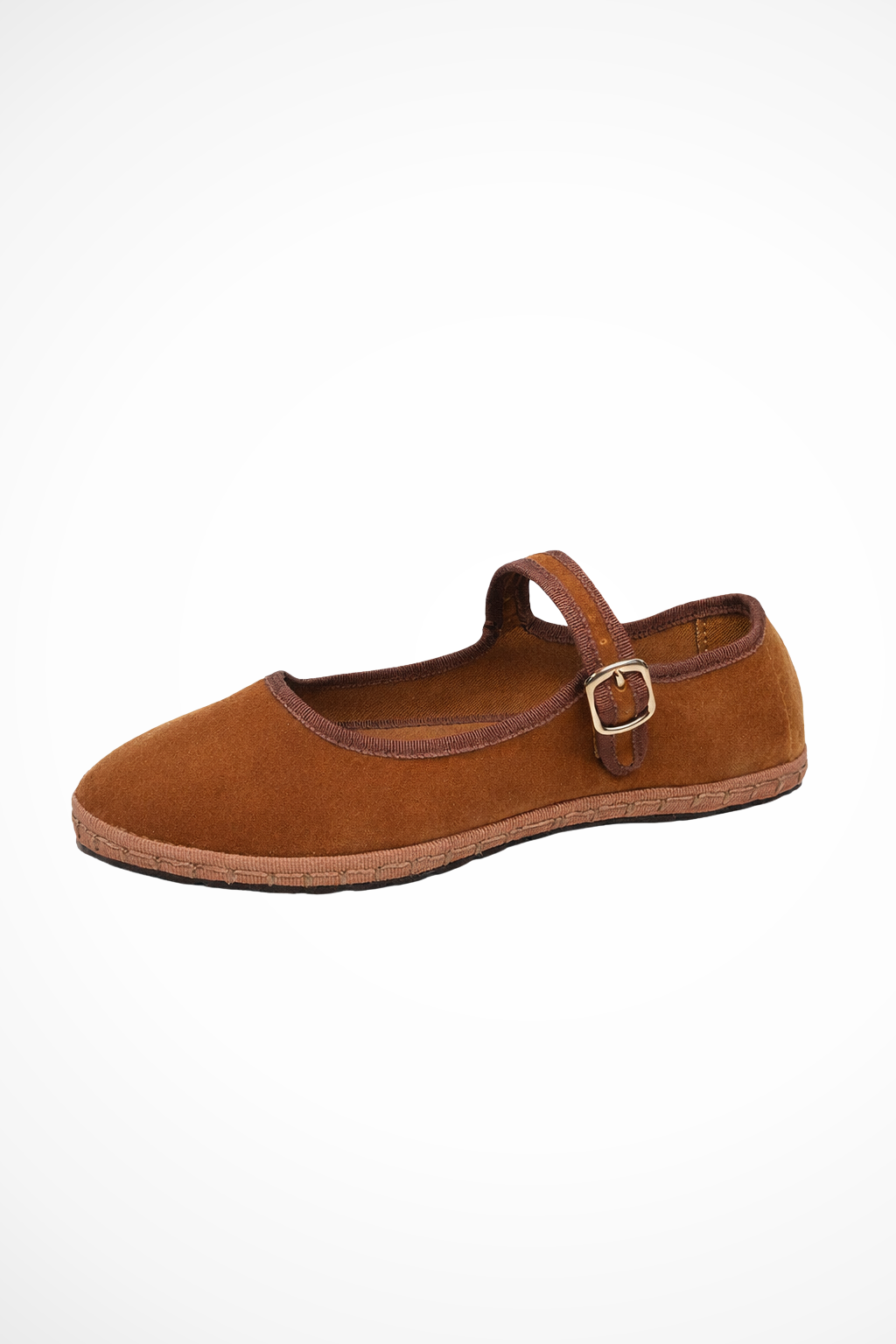 Maryjane — Suede-Like Mary Jane Flats With Classic Round Toe Comfortable Design Khaki