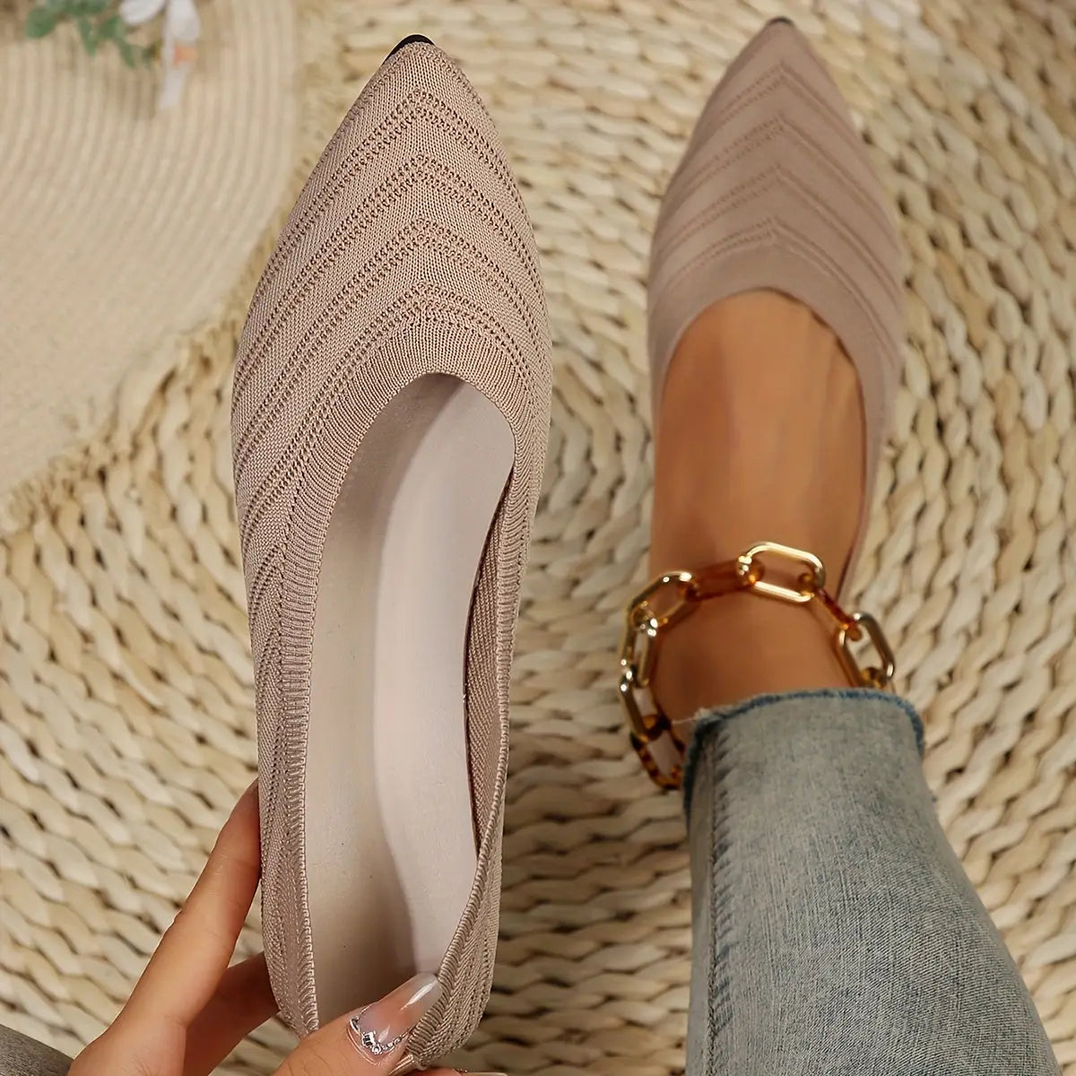 Synthflatelegant — Synthetic Leather Flat Shoes With Comfortable Elegant Casual Design Apricot