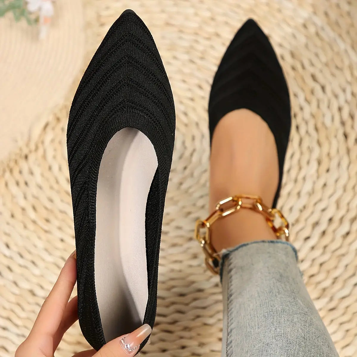 Synthflatelegant — Synthetic Leather Flat Shoes With Comfortable Elegant Casual Design Black