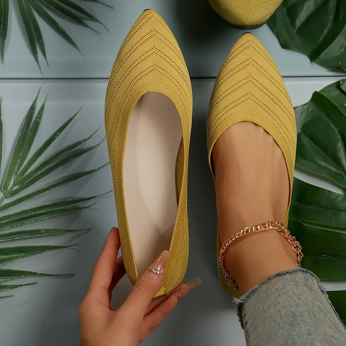 Synthflatelegant — Synthetic Leather Flat Shoes With Comfortable Elegant Casual Design YELLOW