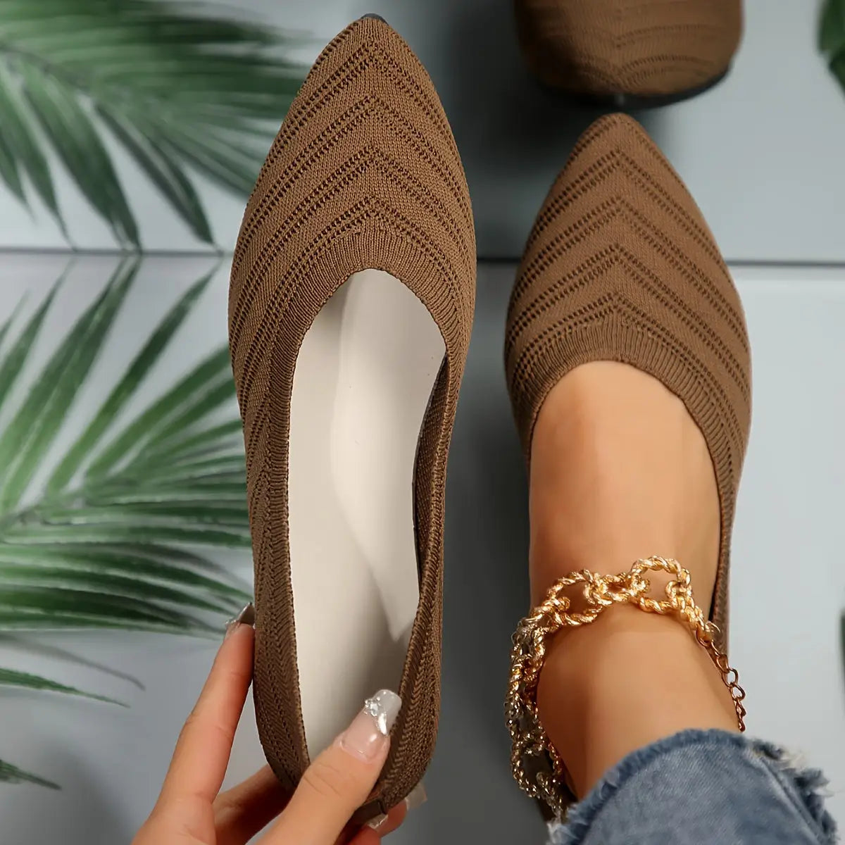 Synthflatelegant — Synthetic Leather Flat Shoes With Comfortable Elegant Casual Design Light brown