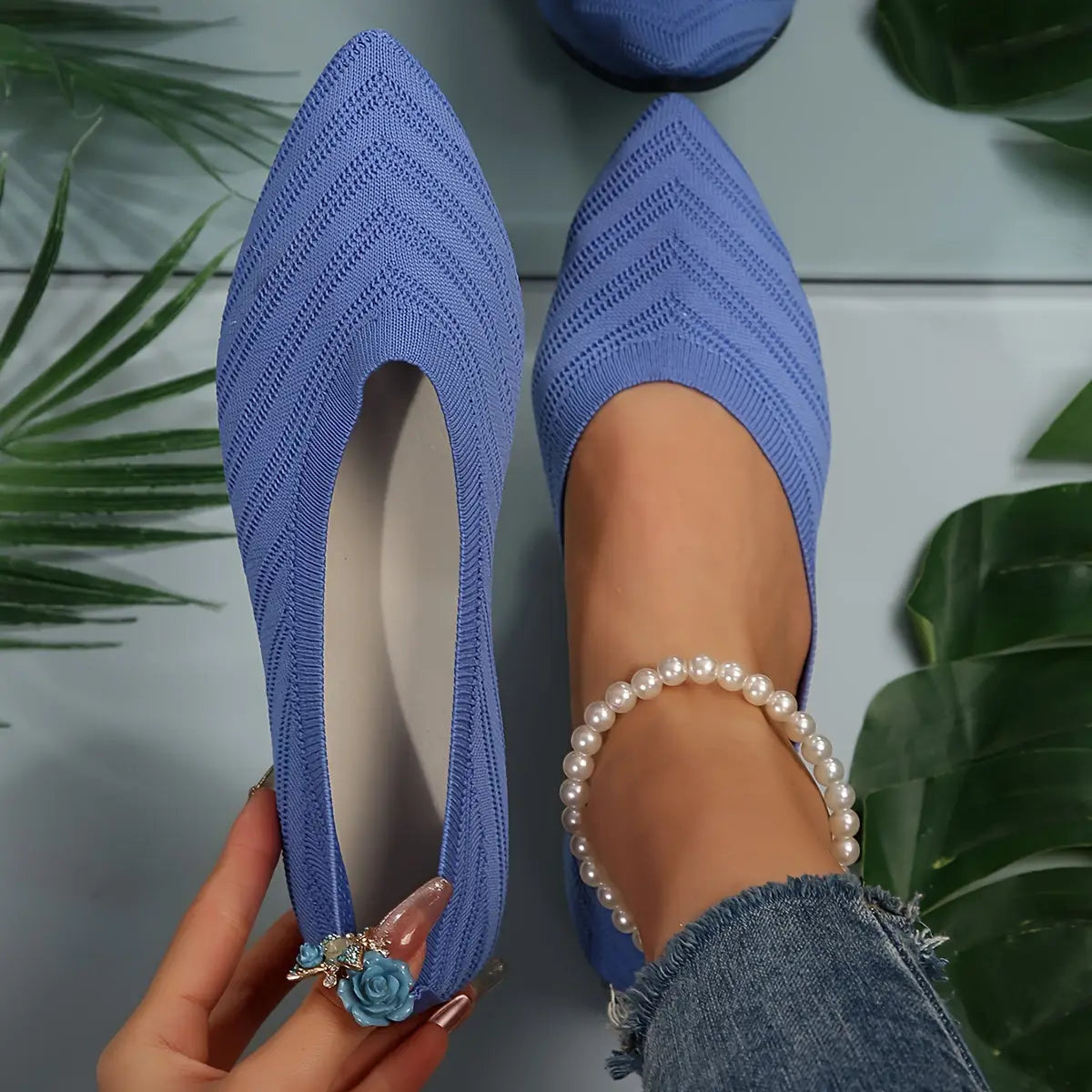 Synthflatelegant — Synthetic Leather Flat Shoes With Comfortable Elegant Casual Design Blue