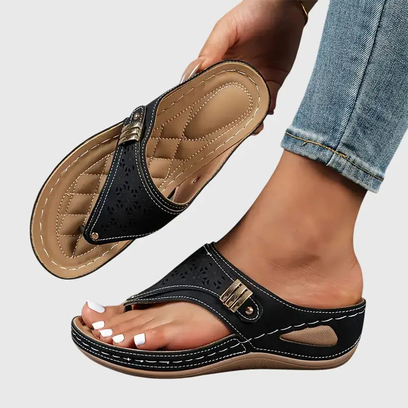 Wedgewalk — Synthetic Orthopedic Sandals With Comfortable Slip-On Wedge Footwear Design Black