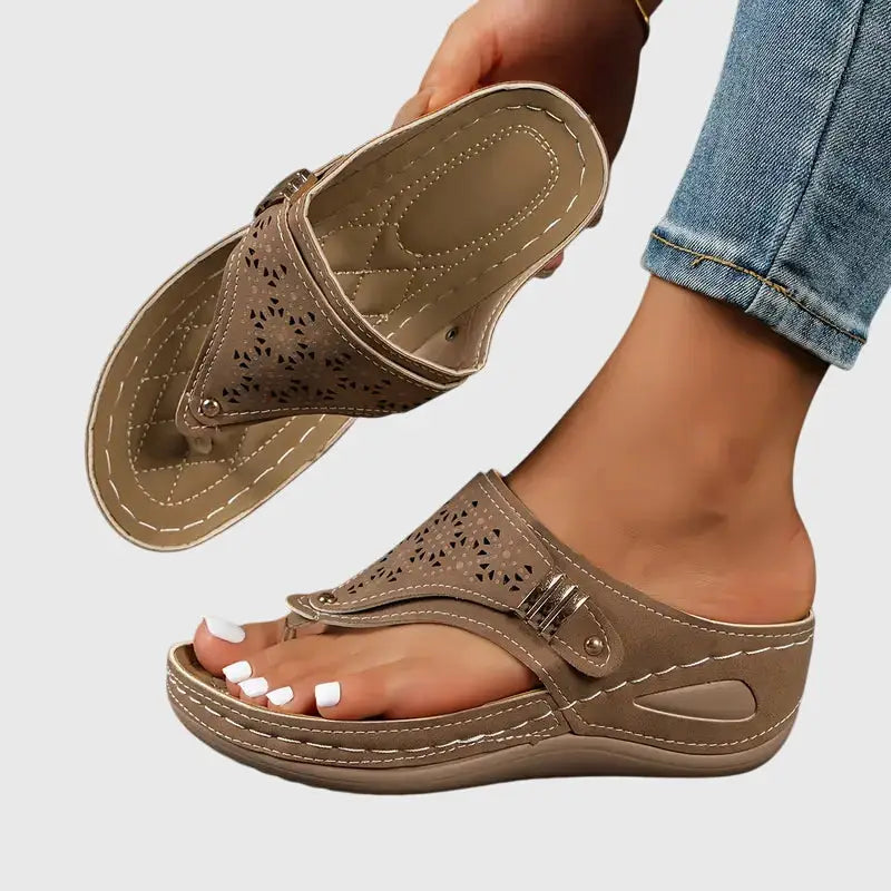 Wedgewalk — Synthetic Orthopedic Sandals With Comfortable Slip-On Wedge Footwear Design Brown