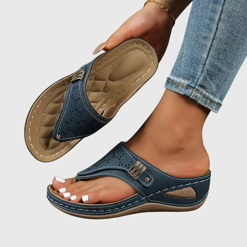 Wedgewalk — Synthetic Orthopedic Sandals With Comfortable Slip-On Wedge Footwear Design Navy