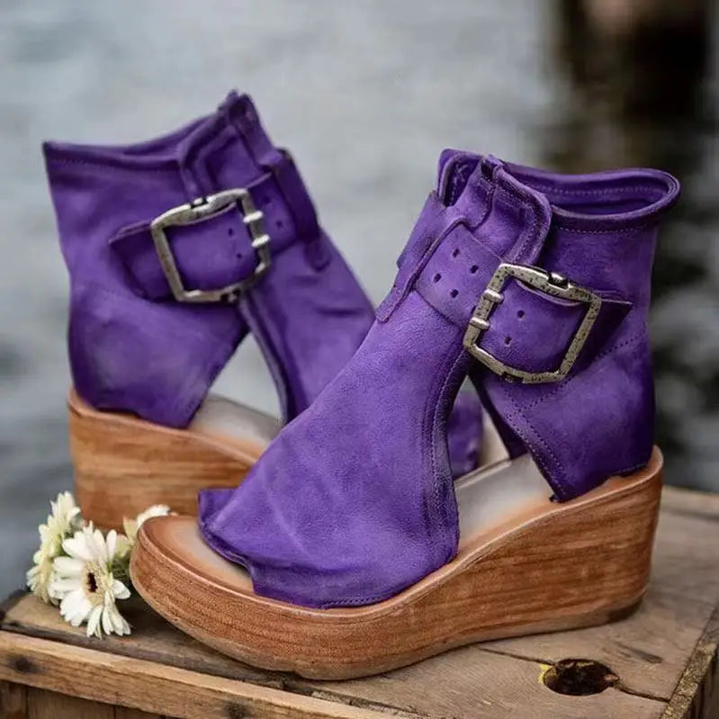 Bohemia — Synthetic Wedge Sandals With Comfortable Supportive Boho Summer Design Purple