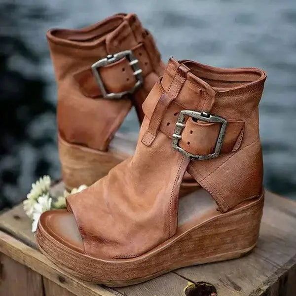 Bohemia — Synthetic Wedge Sandals With Comfortable Supportive Boho Summer Design Brown