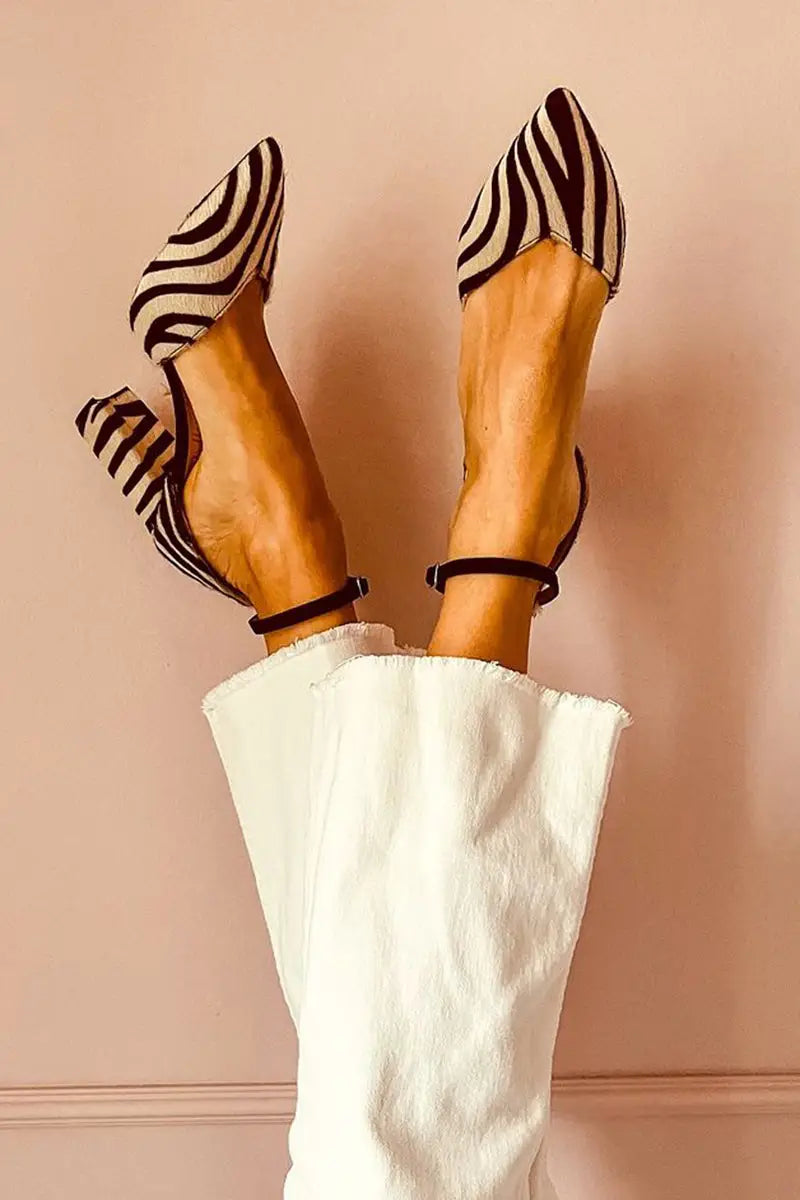 Savanna — Synthetic Zebra Print Sandals With Stylish Comfortable Mid Heel Design Khaki